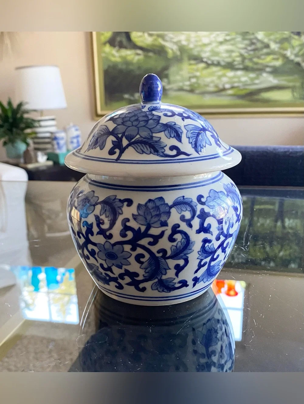 Williams Sonoma Petite Ginger Jar Chinoiserie Blue White Floral Vines 6”